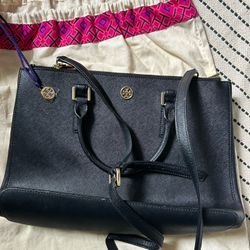 Tory Burch Tote Black Saffiano Leather (Navy blue) W/ Dust Bag
