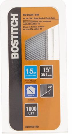 BOSTITCH  15 GA "FN" Style Angled Finish Nail Clavos angulados para acabados estilo FN calibre 15 Clous de finition inclinés de type FN, calibre 15