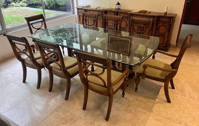 Glass Top Dining Table with 7 Chairs