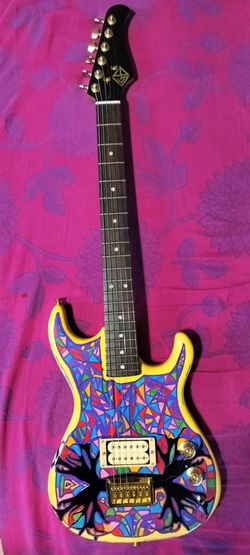 Custom hand painted short scale 36" electric guitar with new gig bag