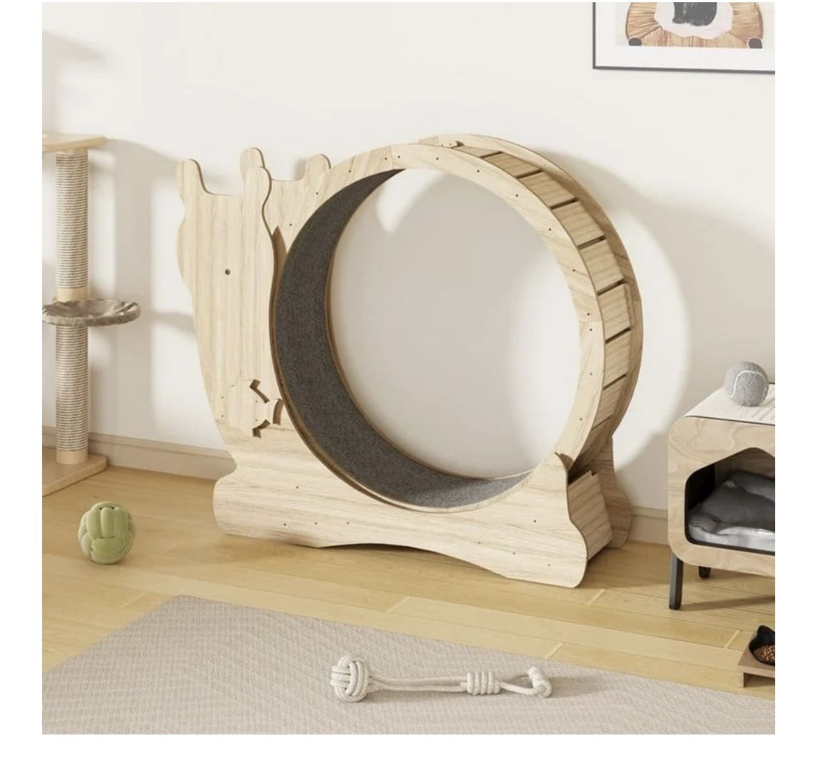 Furmax 48" Cat Indoor Exercise Wheel Cat Running Wheel with Carpeted Runway,Natural Wood Color