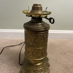 Antique Brass Lamp Plug In Converted From Oil 
