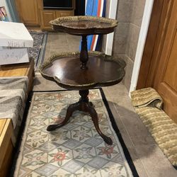 Antique Ornate Wooden Dumbwaiter 2 Tiered Table, 24 Round, 33 high, $40