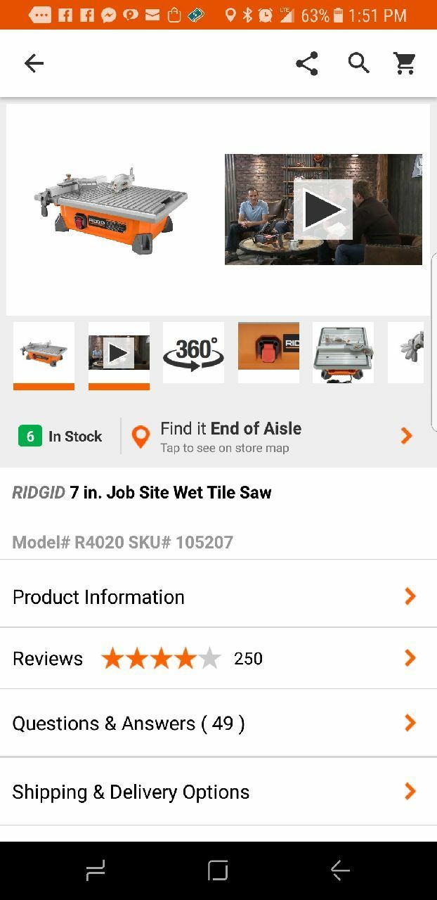 New Ridgid 7" table top tile saw