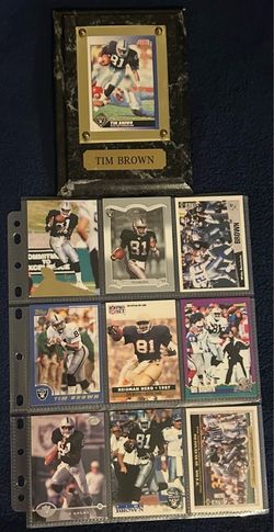 Tim Brown Raiders HOF 9 Card Collection + Vintage Display Plaque