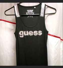 Guess Black Tank Top with Rhinestone Logo