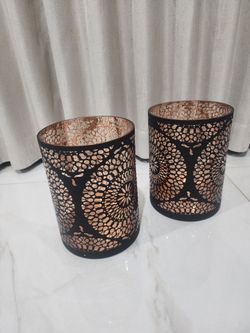Black and Gold Mosaic Candle Holders Set