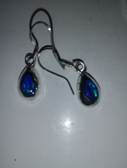 Mexico Blue Opal 925 Silver Earrings 