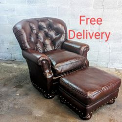 Vintage Bradington Young Churchill Tufted Leather Chair and Ottoman