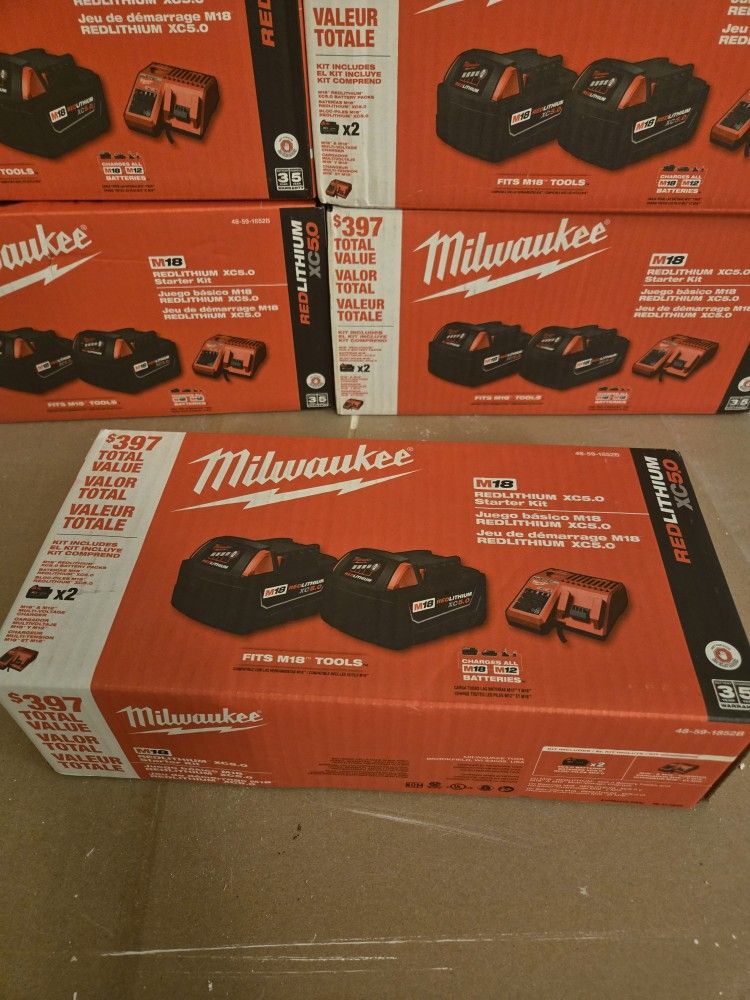 Milwaukee Red Lithium 5.0 Batteries (2) And Charger Kit