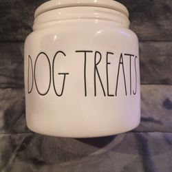 Rae Dunn DOG TREATS Canister LL Long Letter Farmhouse Magenta