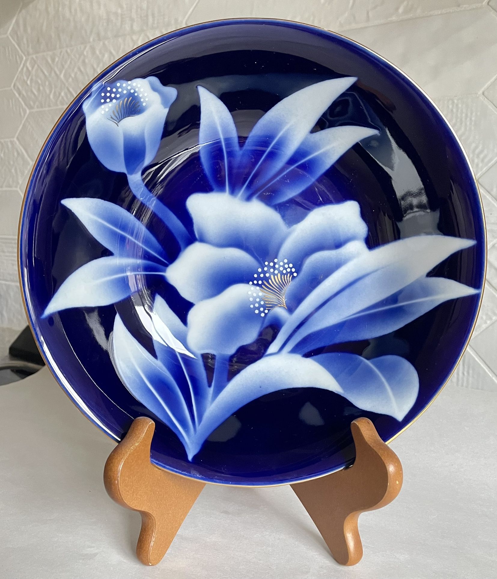 Vintage Fukagawa Arita Japanese Decorative Cobalt Blue Porcelain Bowl