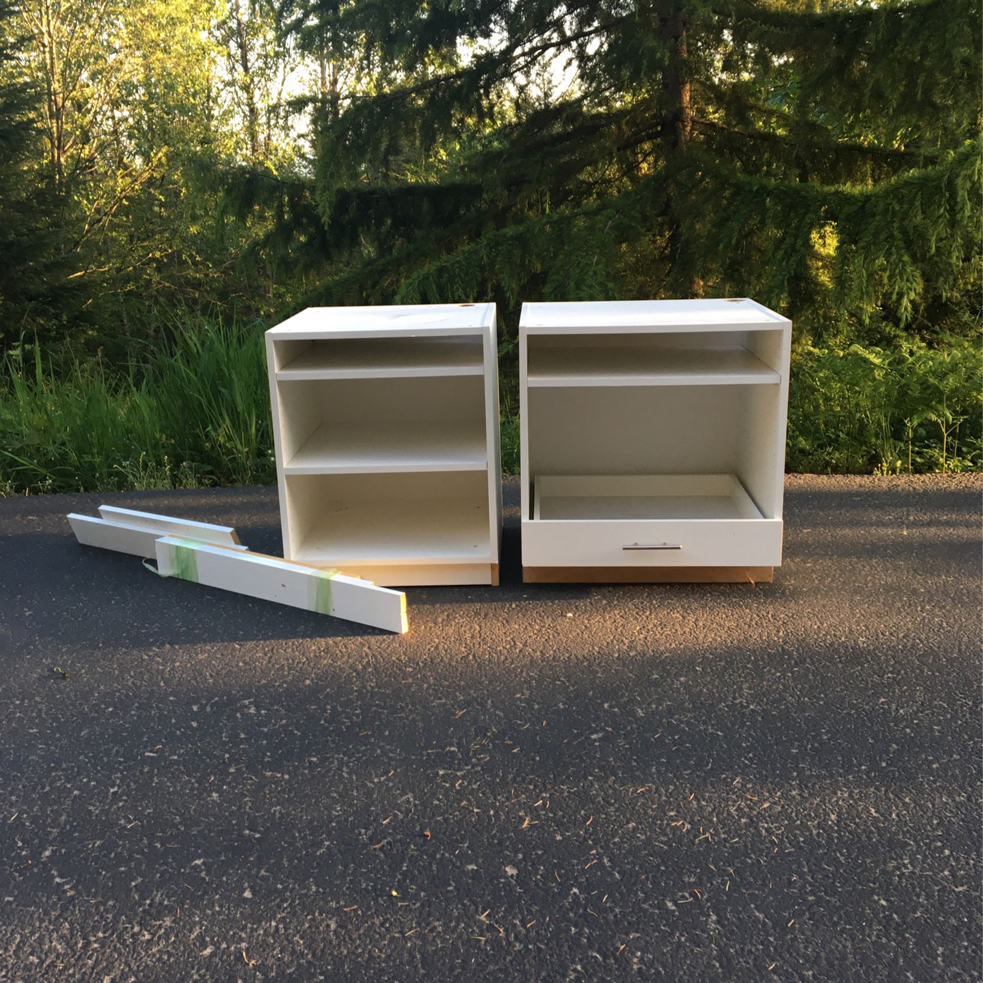 Two White Melamine Base Cabinets 