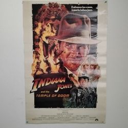 Original Large 1984 Indiana Jones And The Temple Of Doom Movie Poster - 36 By 24 Inches
