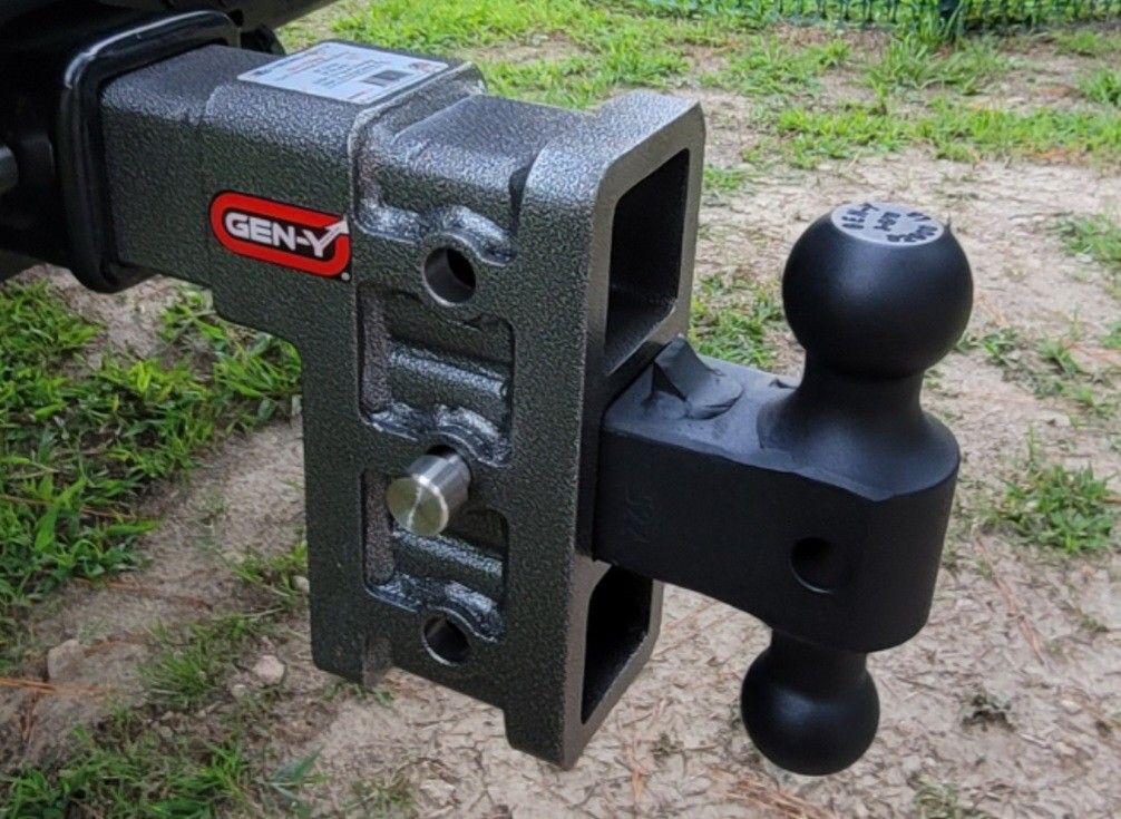 GEN-Y Hitch Adjustable 6" Drop Hitch for 3" Receivers, 32,000 LB Towing Capacity, 3,500 LB Tongue Weight, Dual-Ball, Pintle Lock & Pins, Silver