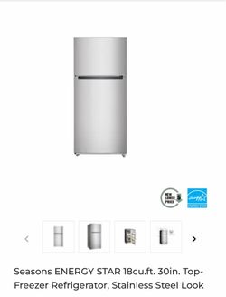 Seasons Energy Star 18cu.ft 30in Top Freezer Refrigerator, Stainless Steel