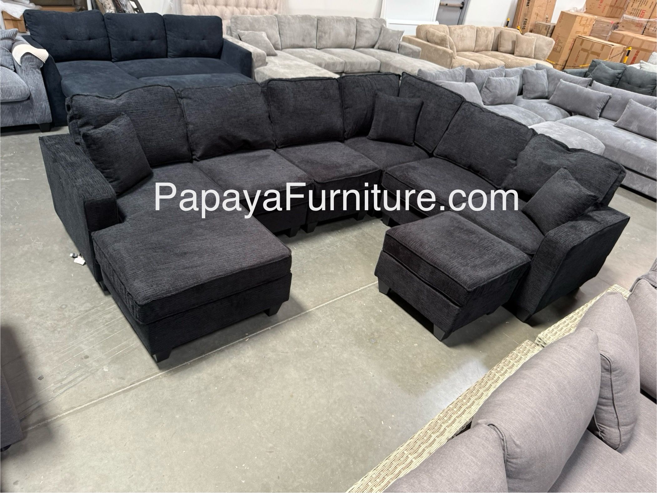 New! Reversible Large Sectional Sofa And Ottoman, Reversible Chaise Couch, Sectional, U-shaped Sofa, Sectionals Sofas, Couch,Black Sectional,Chenille 