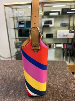 Tory Burch striped wine/water bottle tote bag