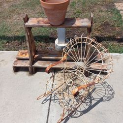 Nice Wood Plant Stand Plus Cool Little Iron Little Cheir