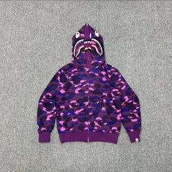 A Bathing Ape Men Color Camo Shark Full Zip Hoodie Purple