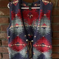 vintage Ralph Lauren blue and red Aztec print vest 