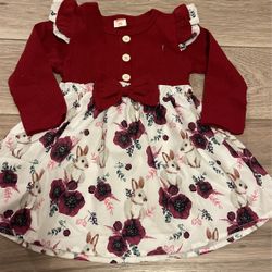 Toddlers Burgundy Dress Size 12/18 Months, New In Bag