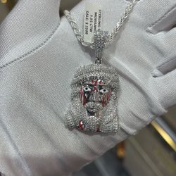 ✨ 925 Silver Moissanite Jesus Pendant with Rope Chain – 3.95 Ctw ✨