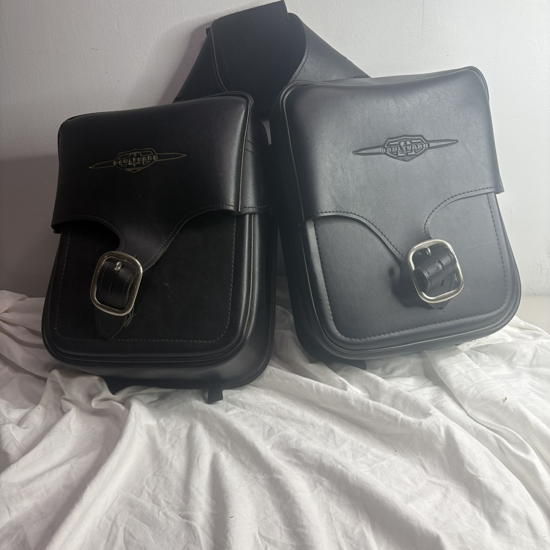 Suzuki Boulevard Motorcycle Saddlebags Black Faux Leather 
