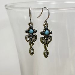 Silver Turquoise Tear Drop Dangle Earrings