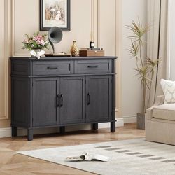 C217 $125  48 Inch Buffet Cabinet with Storage, Black Farmhouse Sideboard Buffet w/2 Drawers and 3 Doors, Wood Coffee Bar Cabinet with Adjustable Shel