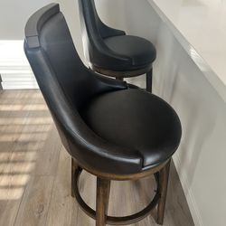 Two Bar Height Leather Barstools (New)