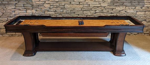 Matching 9' Shuffleboard table and Foosball table set