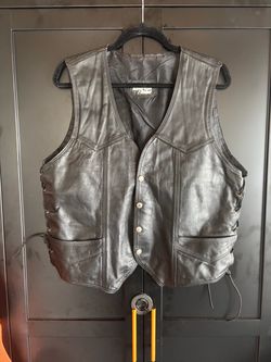 Vtg All American Rider Black Motorcycle Moto Leather Biker Vest Sz XL