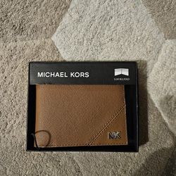 New Michael Kors Mens Wallet Luggage Brun Valis Jet Set Slim Bifold Brown Logo