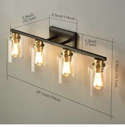 Vintage Vanity Lights X Bathroom Black 4 Lights Bathroom Vanity Lights Over Mirror/Clear Glass, NEW