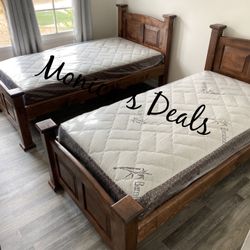 2 Twin Solid Wood Beds With Mattresses $700