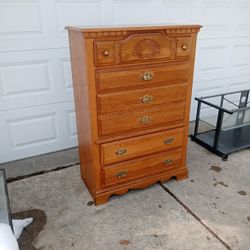 Solid Wood Dresser Oak Finish/36 X 17 X 52 Inches/ Brass Fixtures 