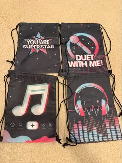 4 Pack Music Party Supplies Favor Drawstring Bags for Kids' Birthday, Boys Girl