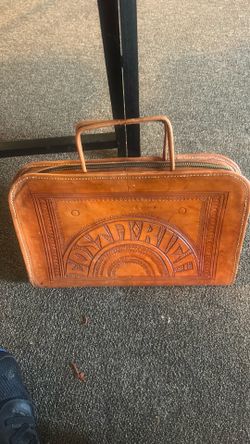 vintage hand-tooled leather portfolio briefcase, beautifully crafted with a prominent "COSTA RICA"