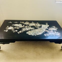 Gorgeous black lacquer & mother of pearl table