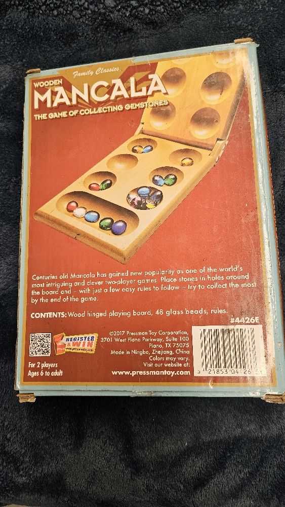 Classic Folding Mancala Board Game with Glass Beads/Stones. Family Strategy Game
