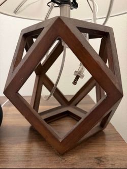 Set of 2 Geometric Wood Figural Accent Brown Lamps