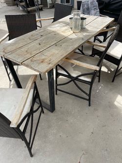 Wood and Metal Outdoor Dining Table