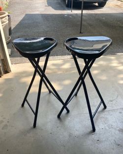 Black Folding Bar Stools w/ Carrying Handles (Set of 2)