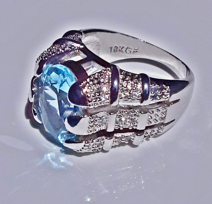 Men's White Gold Filled Aquamarine Ring Size 8