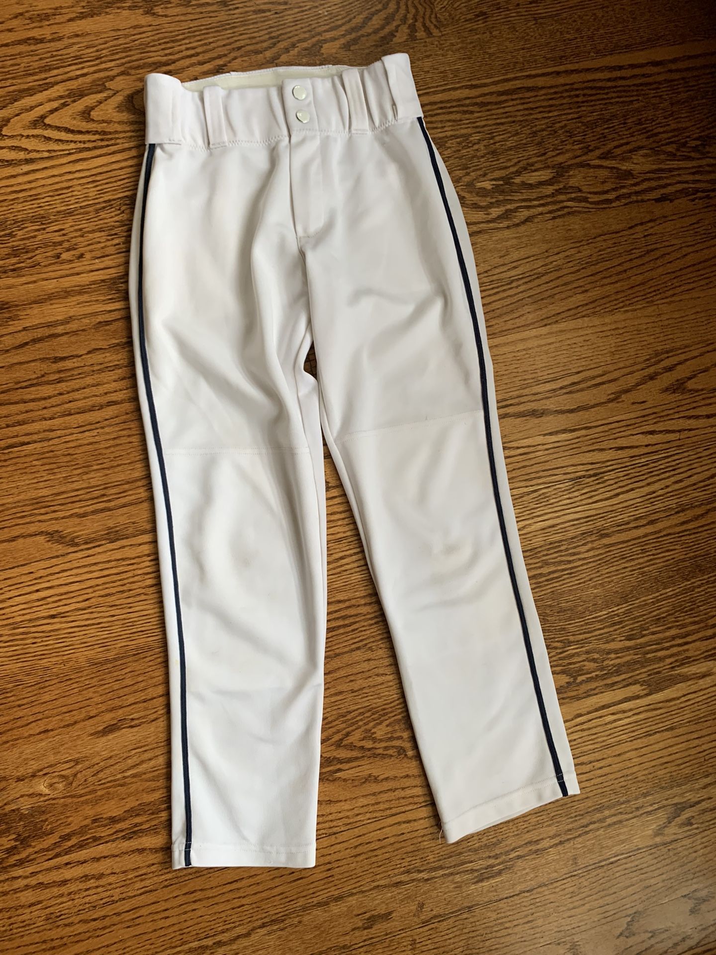White Baseball Pants With Navy Piping Youth Medium