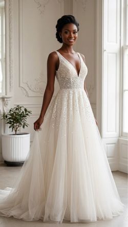 Ivory Beaded Tulle A-Line Wedding Gown