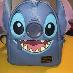 Loungefly Disney Parks Stitch Face Faux Leather Mini Backpack