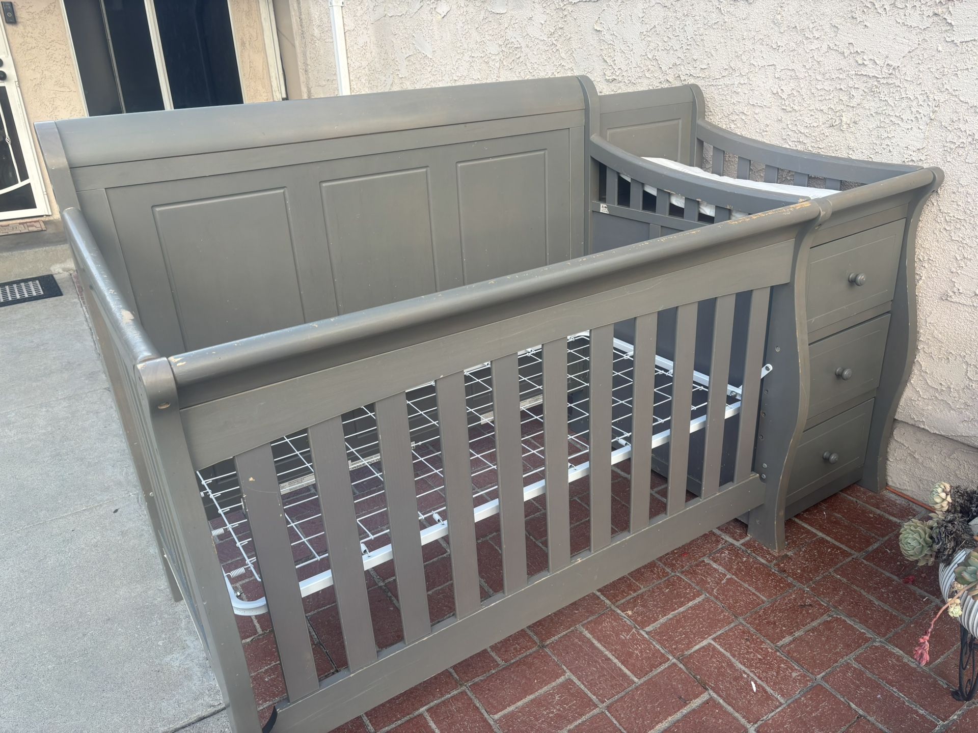 Baby Crib With Attached Changing Table