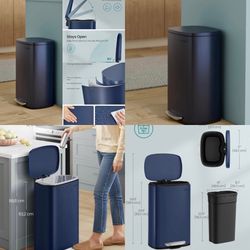 13 Gallon (50 L) Trash Can, Stainless Steel Kitchen Garbage Can, Recycling or Waste Bin, Soft Close, Step-On Pedal, Removable Inner Bucket, Midnight B